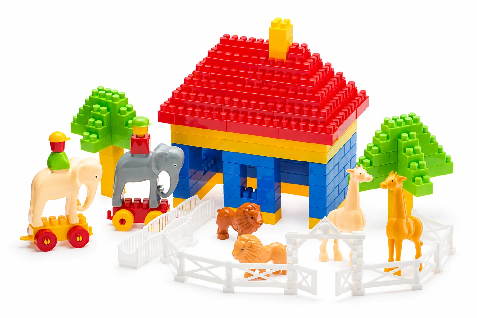 Klocki ZOO z domkiem, drzewami i figurkami zwierząt